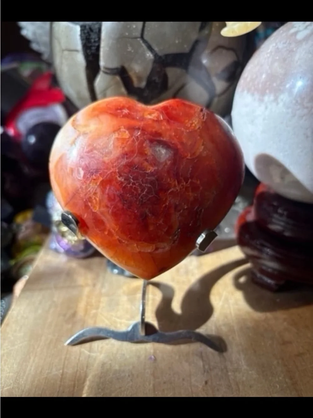 Polished Carnelian Heart Stone - Vibrant Orange Red